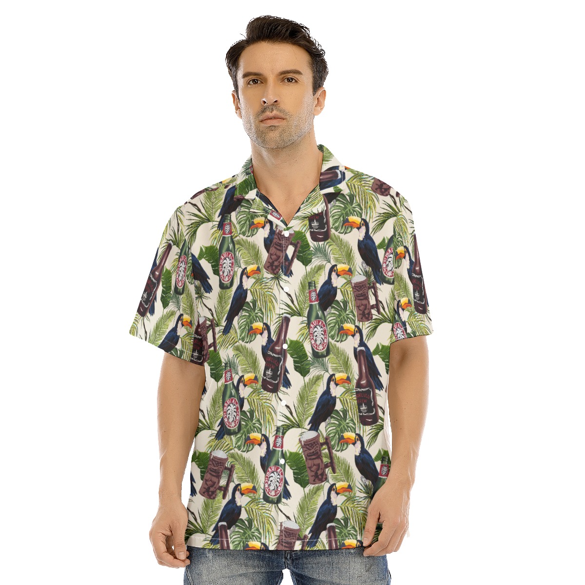 Tropical Toucan Beer Vintage Green Hawaiian Shirts For Men - variant image 1