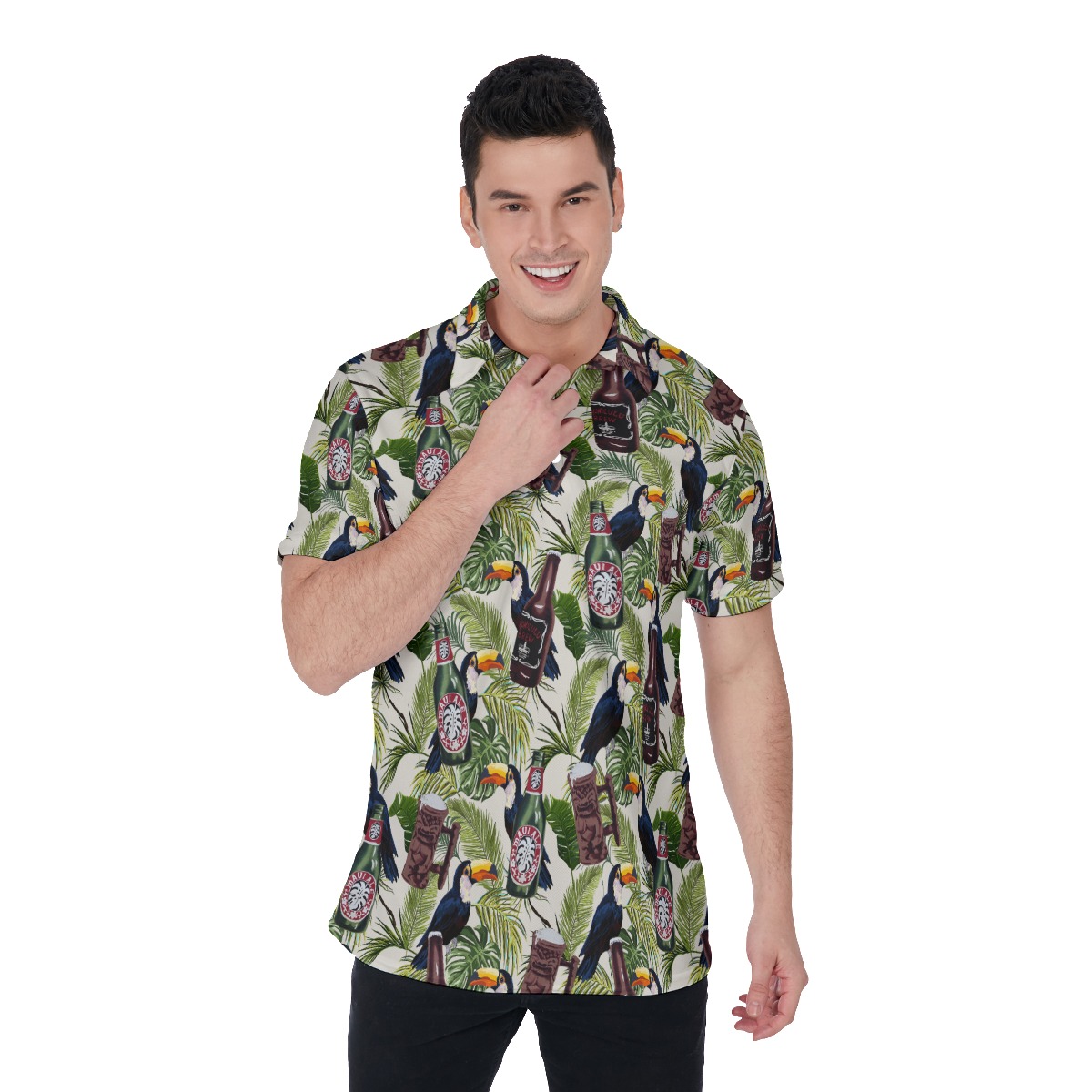 Vintage Beer Toucan Tropical Hawaiian Polo Shirt For Men - variant image 1