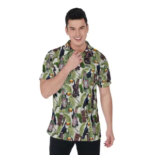 Vintage Beer Toucan Tropical Hawaiian Polo Shirt For Men