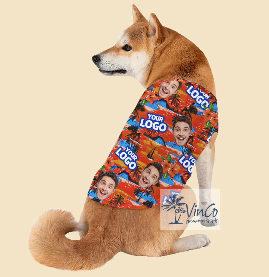 Custom Face And Logo Tropical Orange Hawaiian Tank Top For Dog - variant image 1