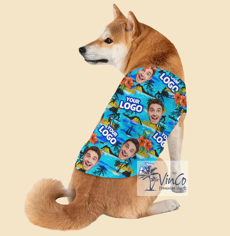 Blue Custom Face And Logo Tropical Dog's Hawaiian Tank Top - variant image 1