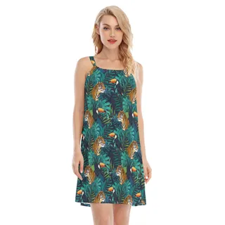 Jungle Tiger Tropical Toucan Aloha Cami Dress