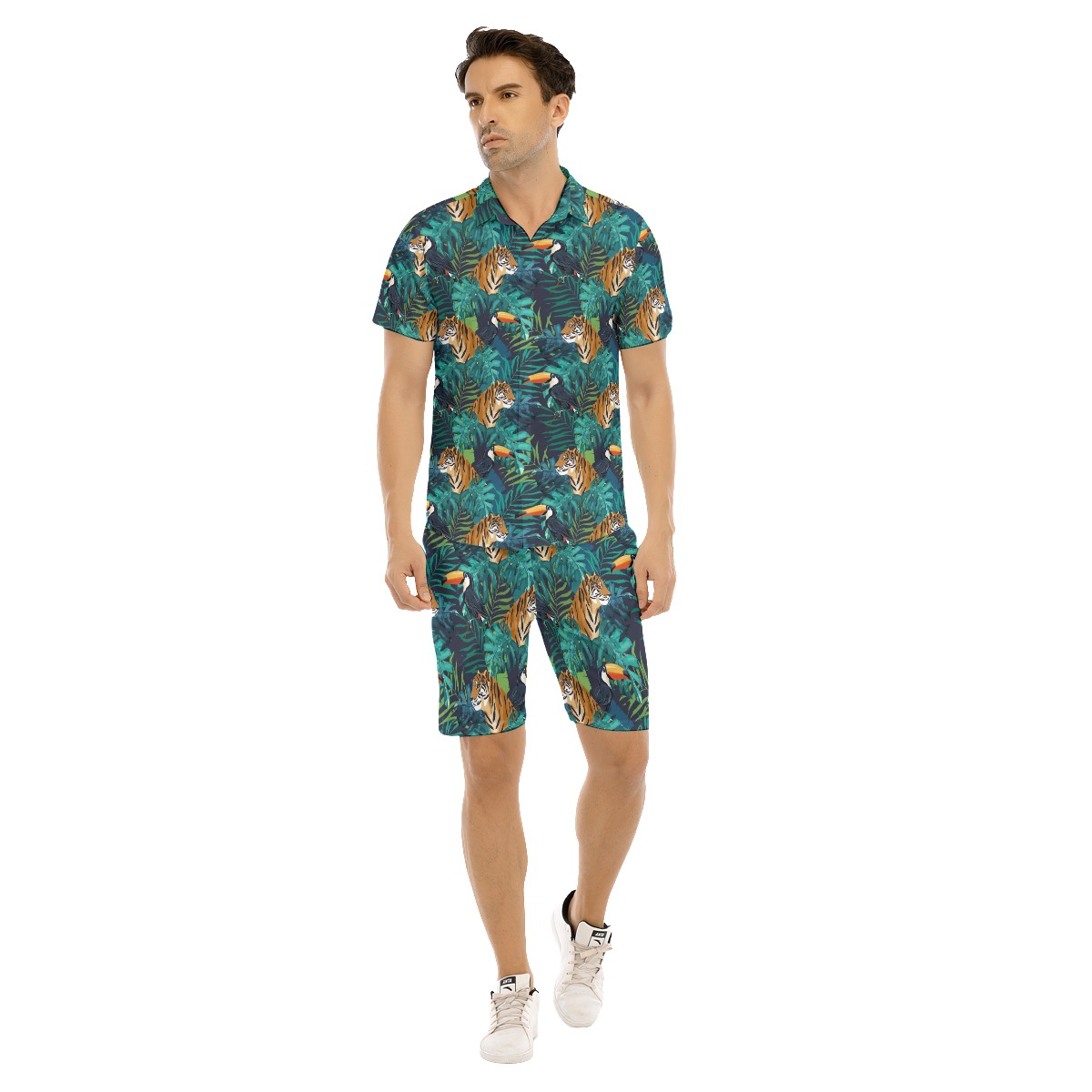 Set Tiger Tropical Hawaiian Shirt And Matching Shorts For Men - variant image 1