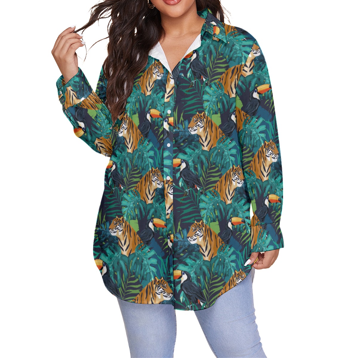 Tiger Toucan Tropical Hawaiian Blouse Shirt For Women - variant image 1