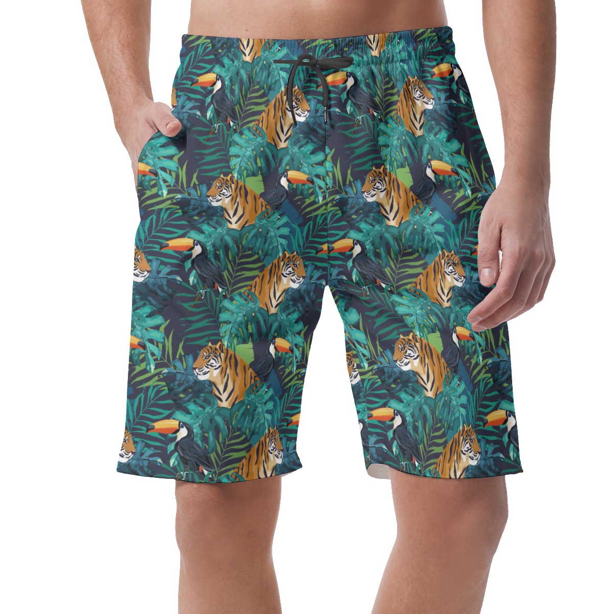 Tiger Tropical Toucan Hawaiian Summer Shorts For Men - variant image 1