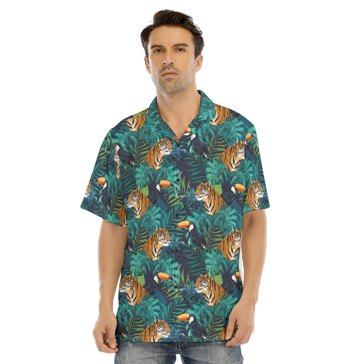 Tropical Tiger Toucan Hawaiian Shirt - variant image 1