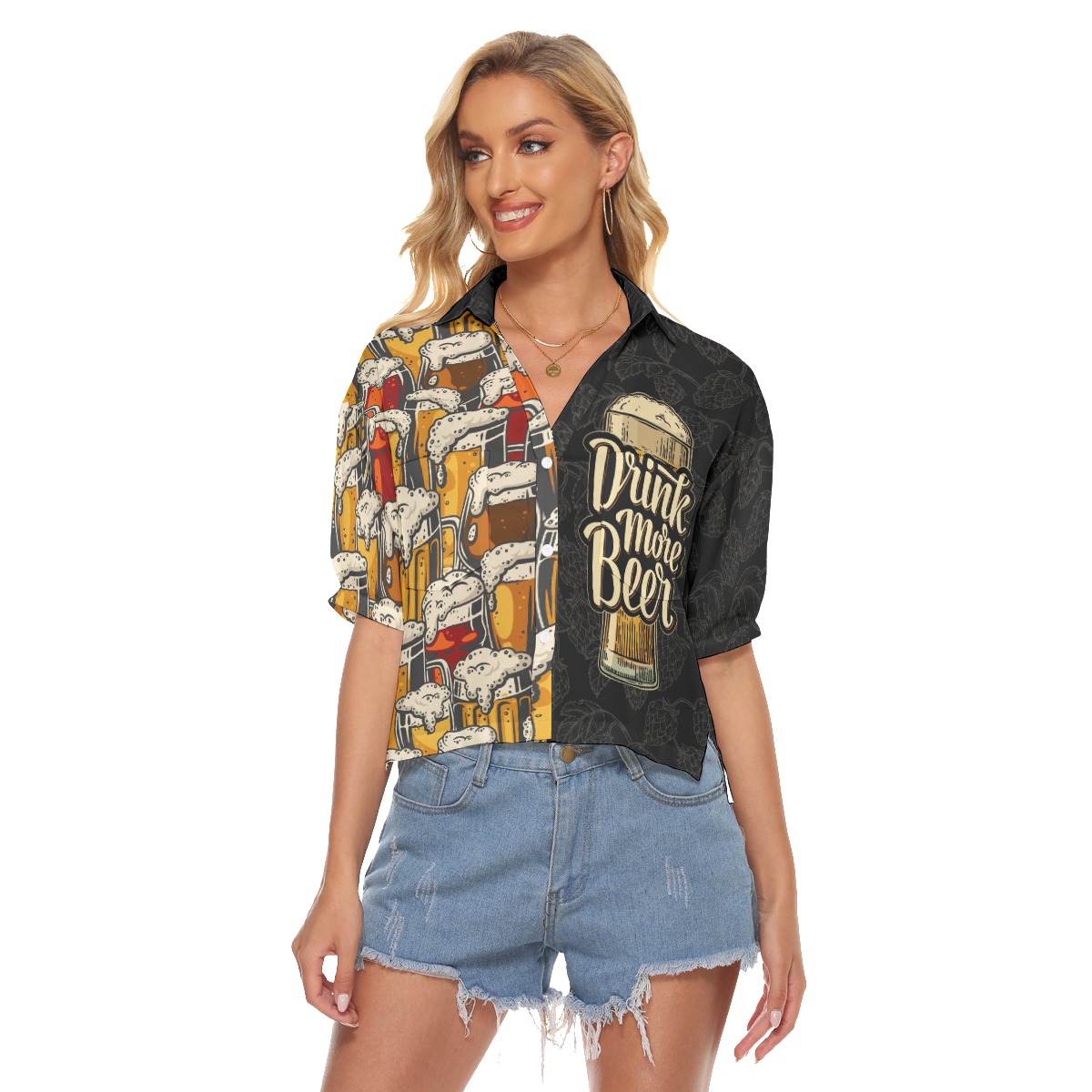 Drink More Beer Hawaiian Crop Top Shirt For Women - variant image 1