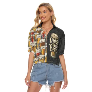 Drink More Beer Hawaiian Crop Top Shirt For Women