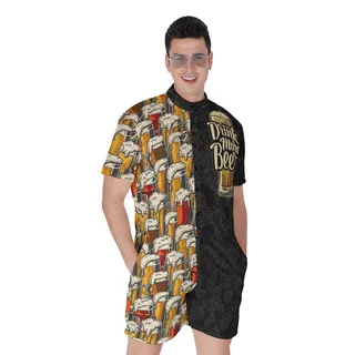 Funny Drink More Beer Men's Hawaiian Romper