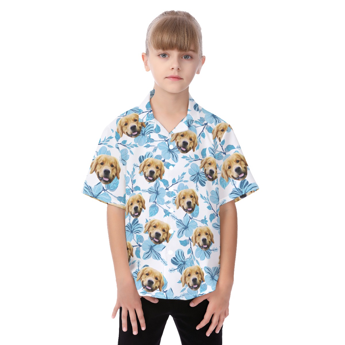 Cute Custom Dog Faces On Kid's Hawaiian Shirt - variant image 1