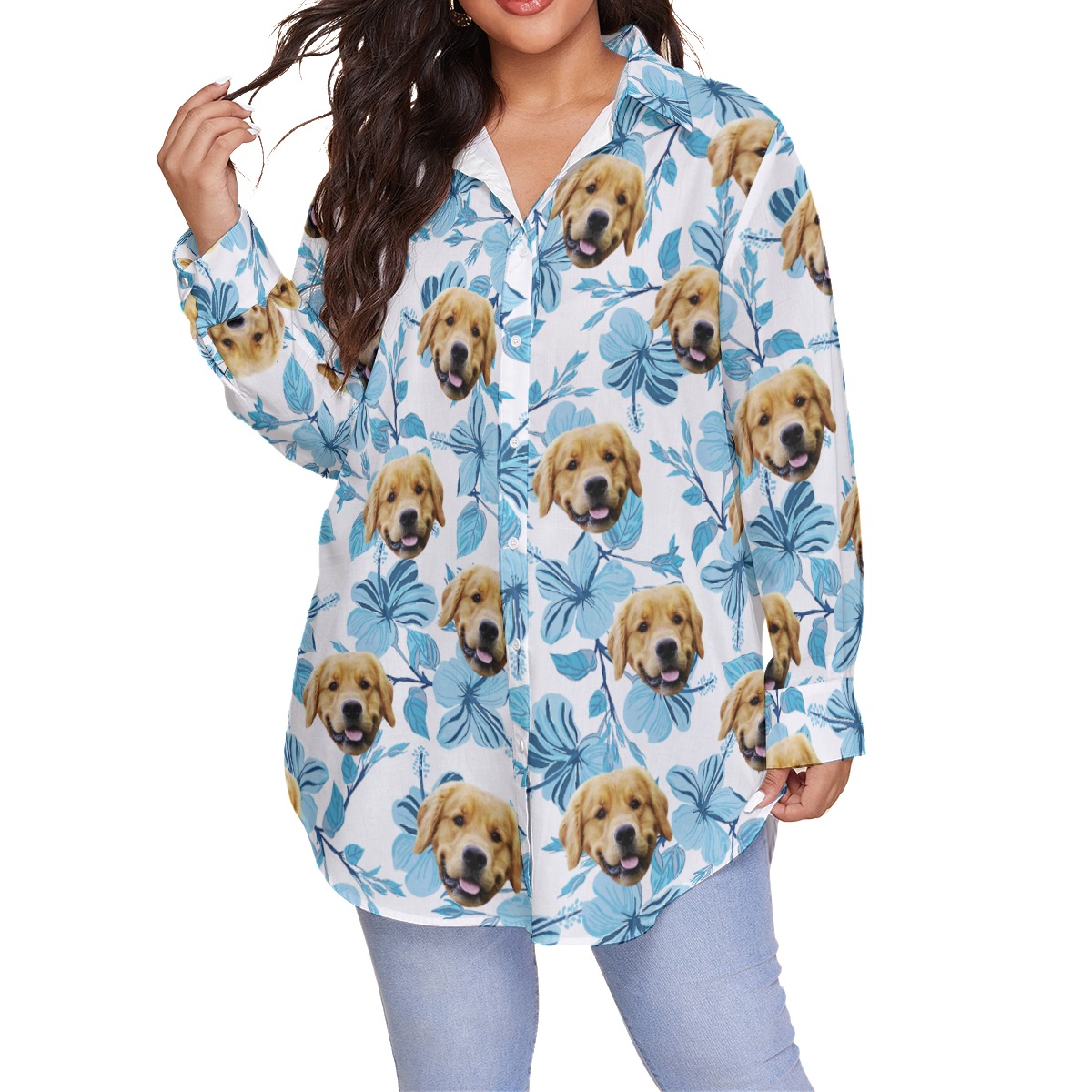 Tropical Custom Plus Size Hawaiian Shirt With Dog Face For Women - variant image 1
