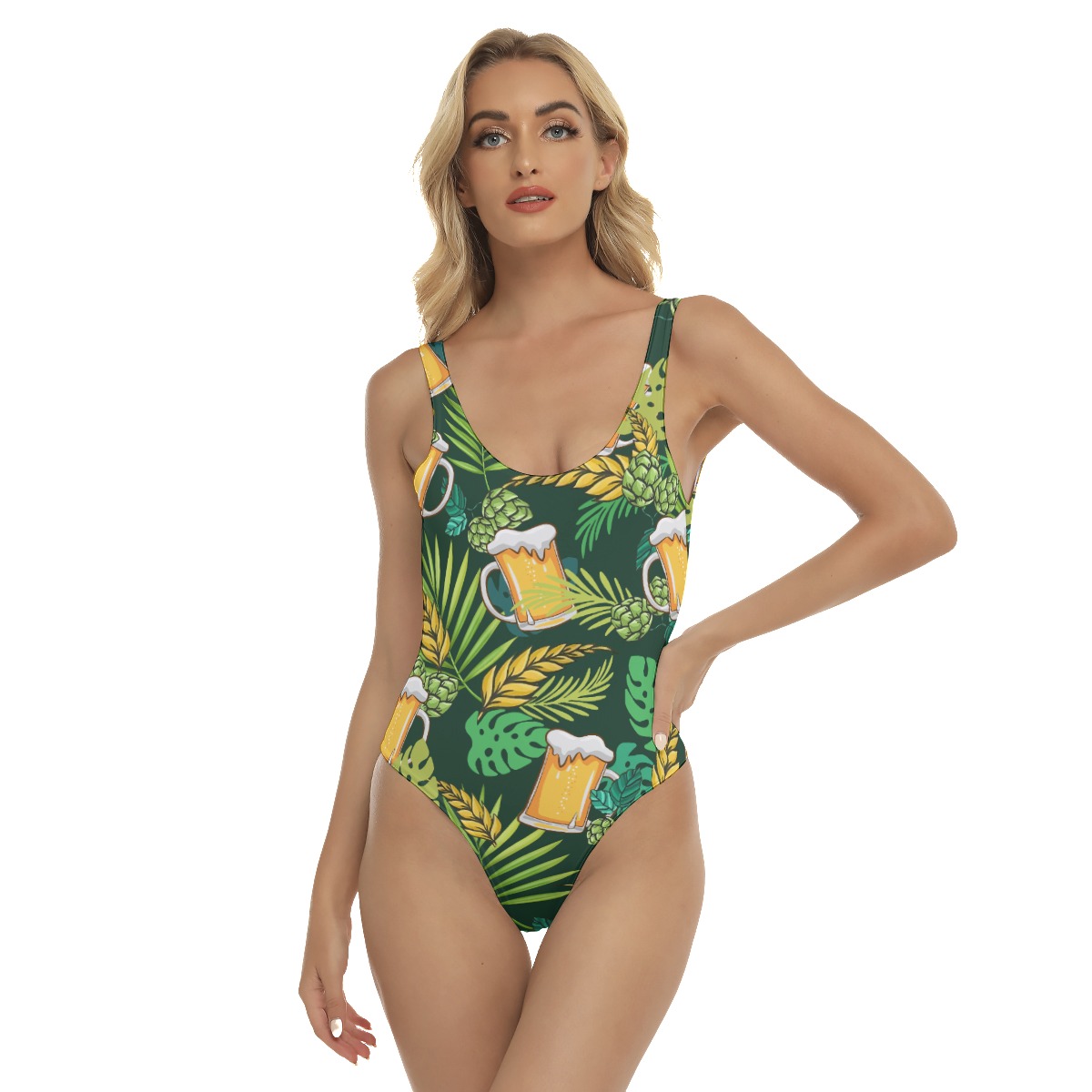 Funny Beer Tropical Green Hawaiian Swimsuit For Women - variant image 1