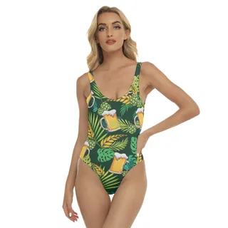 Funny Beer Tropical Green Hawaiian Swimsuit For Women