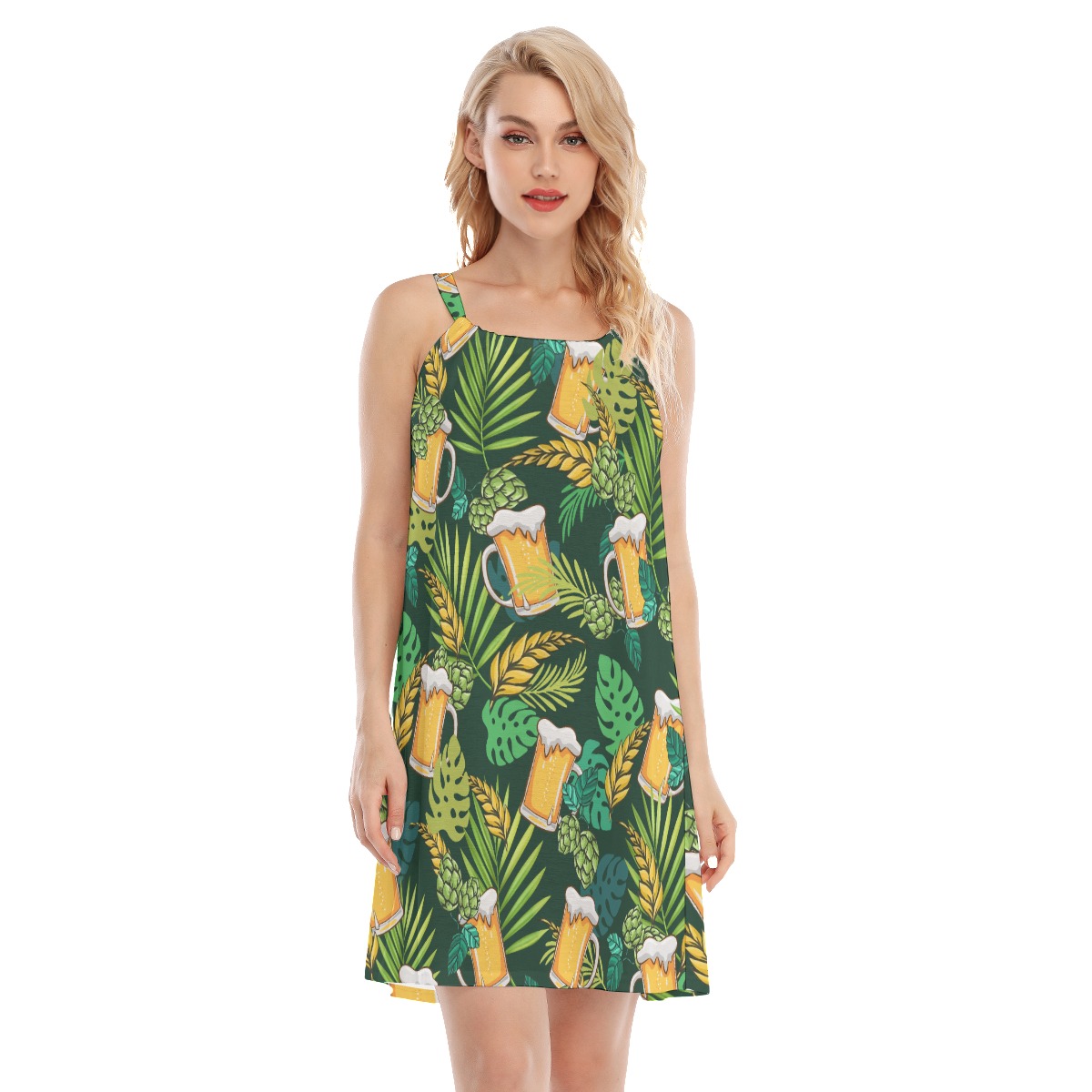 Beer Lovers Tropical Green Hawaiian Cami Dresses For Summer - variant image 1