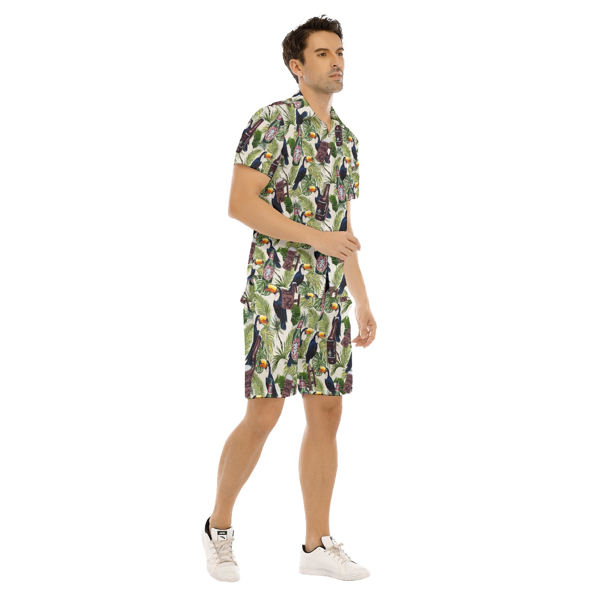 Set Tropical Beer Toucan Hawaiian Shirt And Matching Shorts For Men