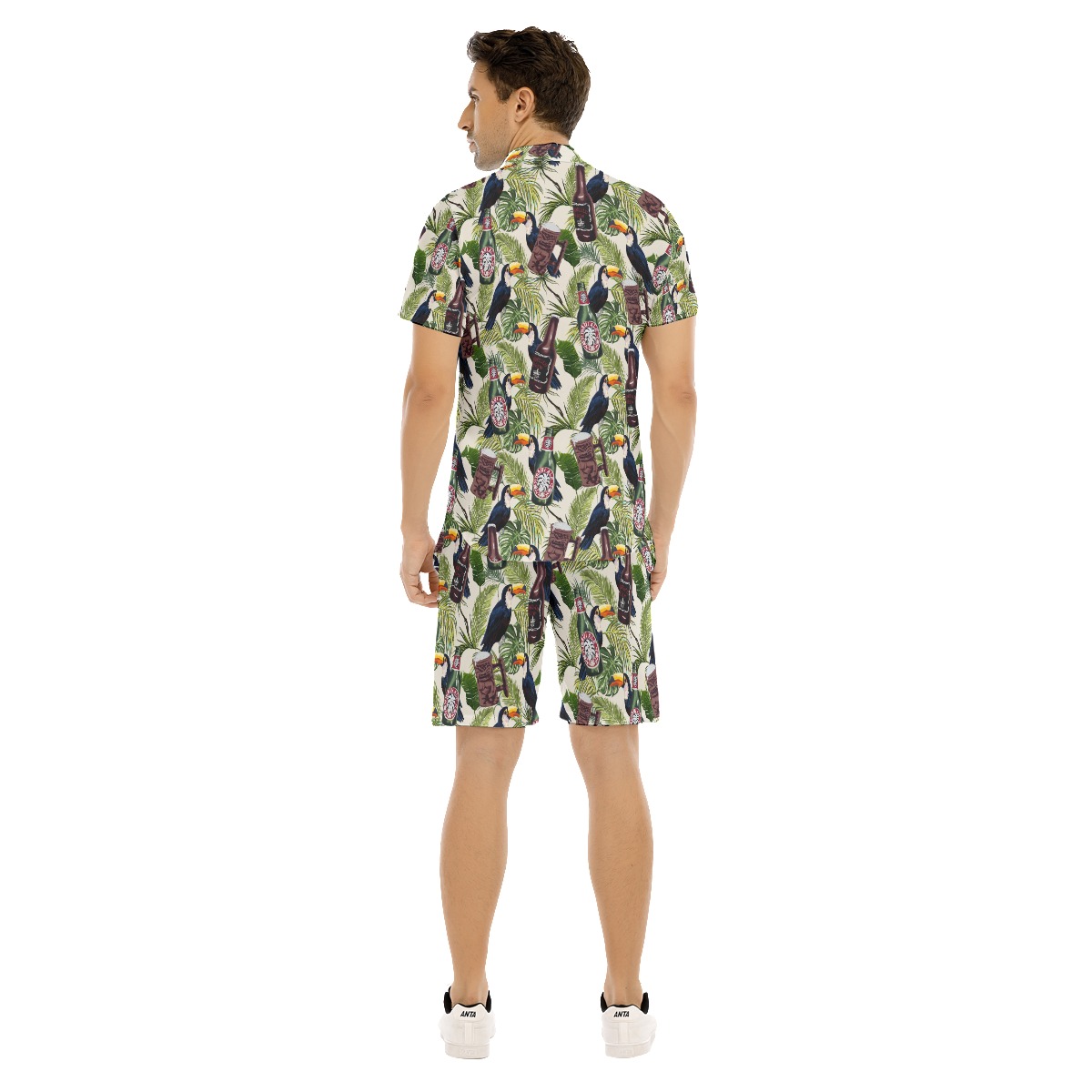 Set Tropical Beer Toucan Hawaiian Shirt And Matching Shorts For Men