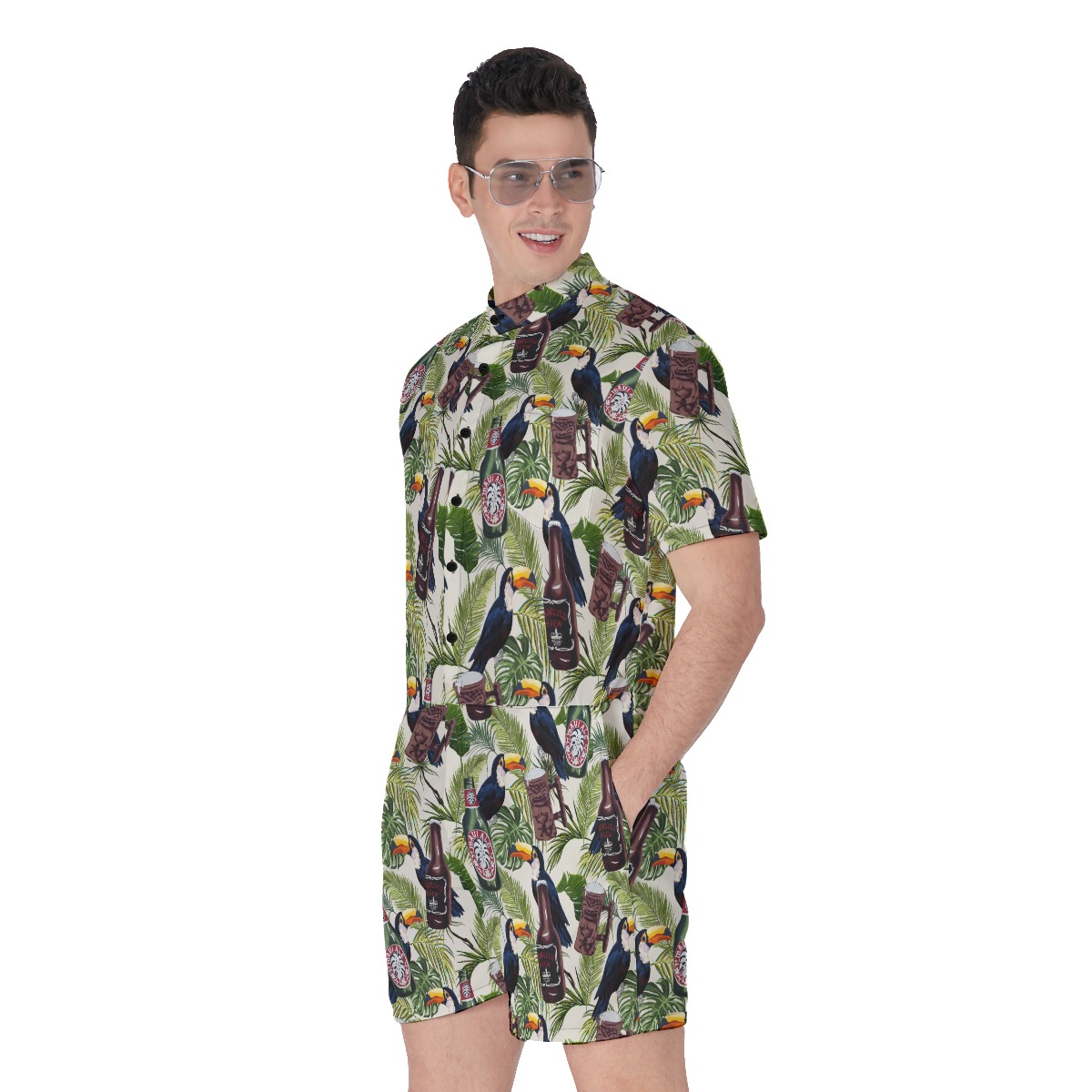 Tropical Toucan Beer Hawaiian Romper For Men