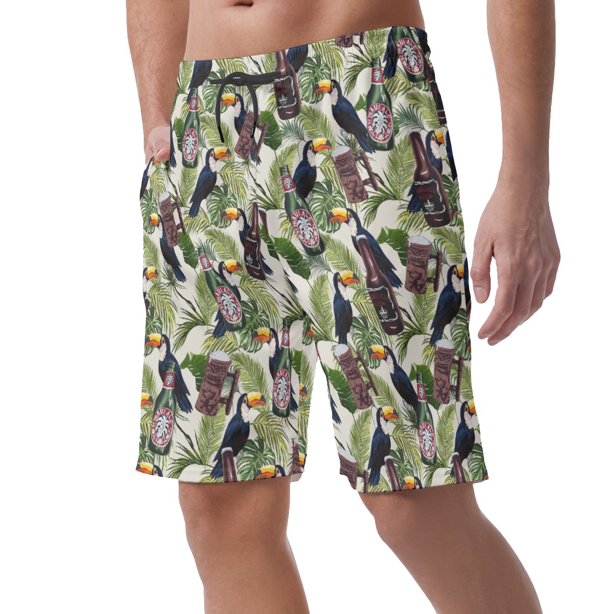 Tropical Beer Toucan Hawaiian Beach Shorts For Men