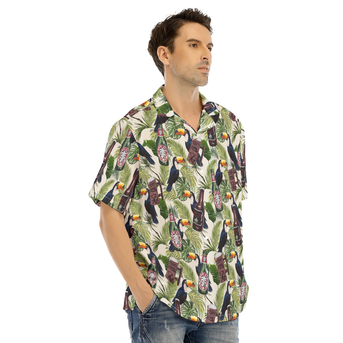Tropical Toucan Beer Vintage Green Hawaiian Shirts For Men