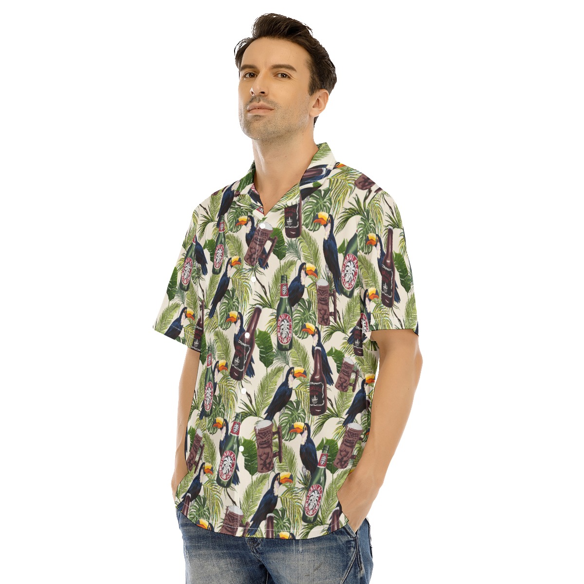 Tropical Toucan Beer Vintage Green Hawaiian Shirts For Men