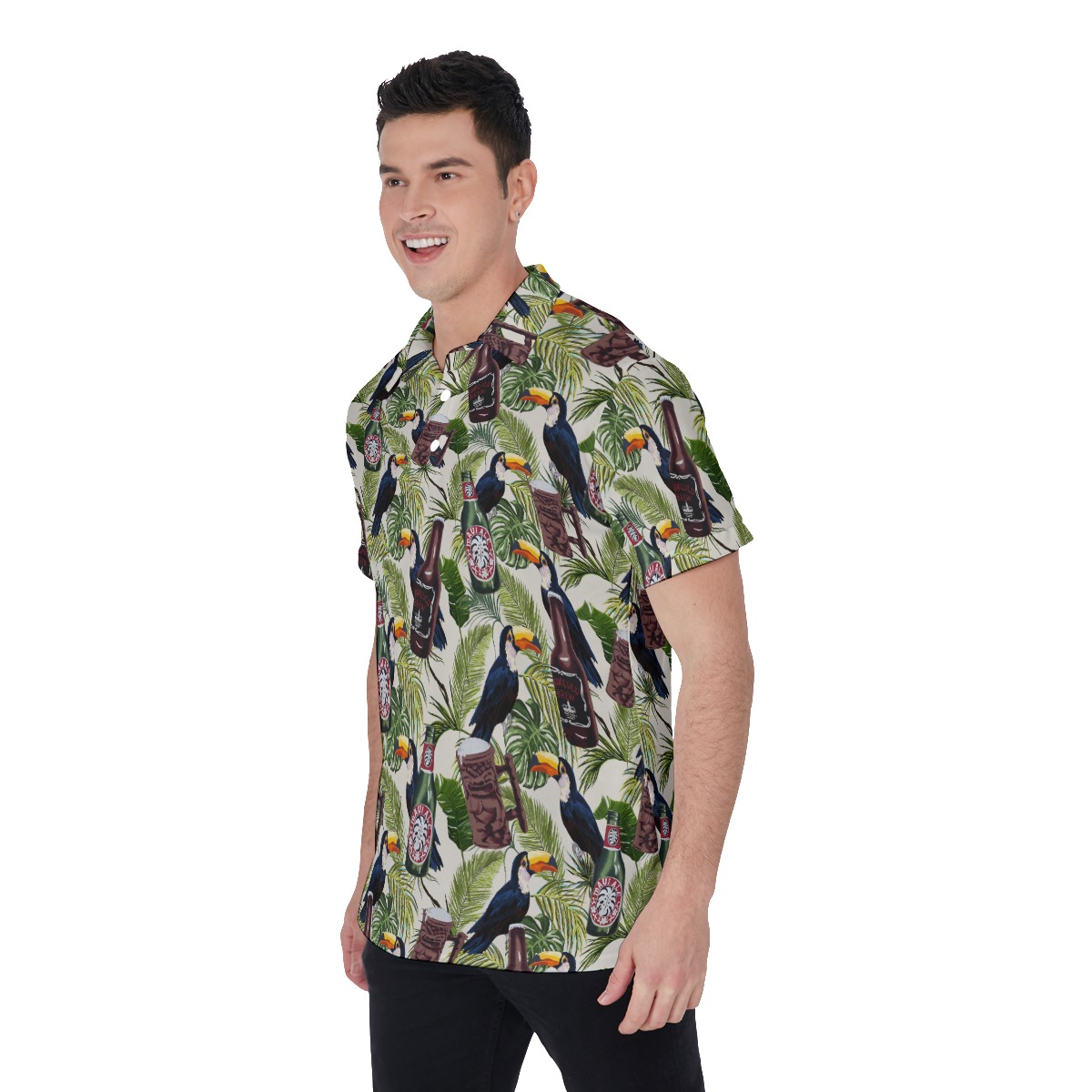 Vintage Beer Toucan Tropical Hawaiian Polo Shirt For Men