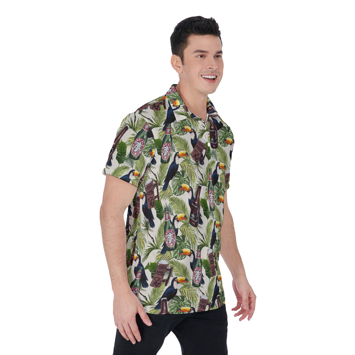 Vintage Beer Toucan Tropical Hawaiian Polo Shirt For Men