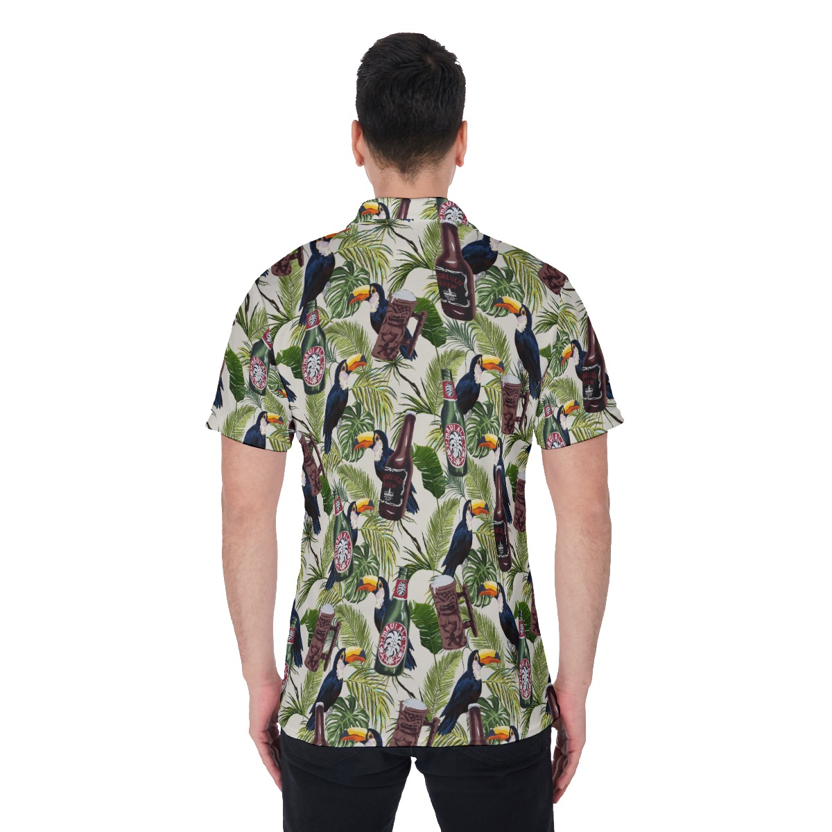 Vintage Beer Toucan Tropical Hawaiian Polo Shirt For Men