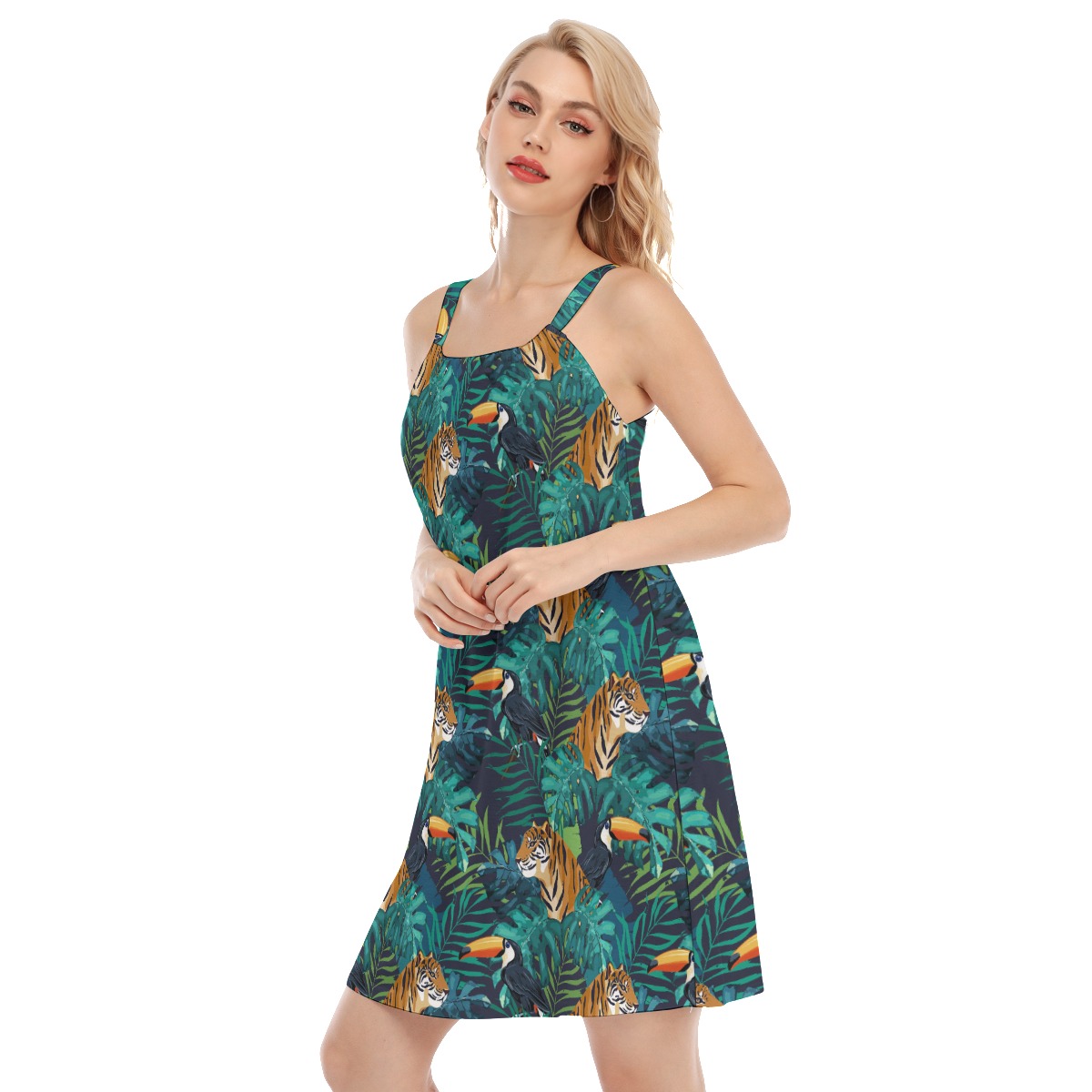 Jungle Tiger Tropical Toucan Aloha Cami Dress