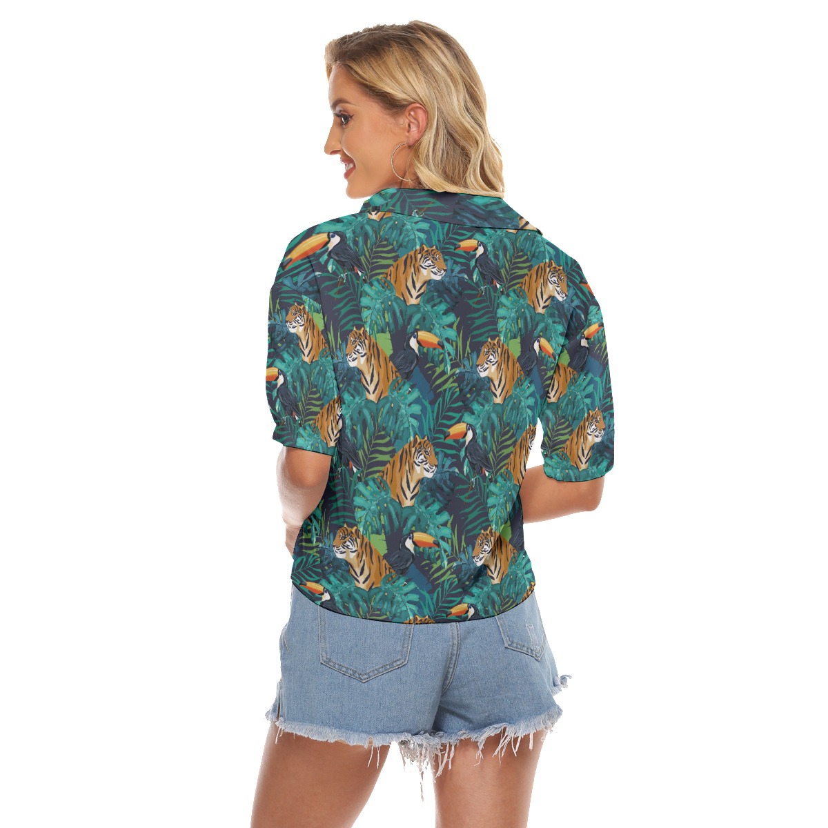 Tropical Tiger Toucan Hawaiian Crop Top Shirt For Women