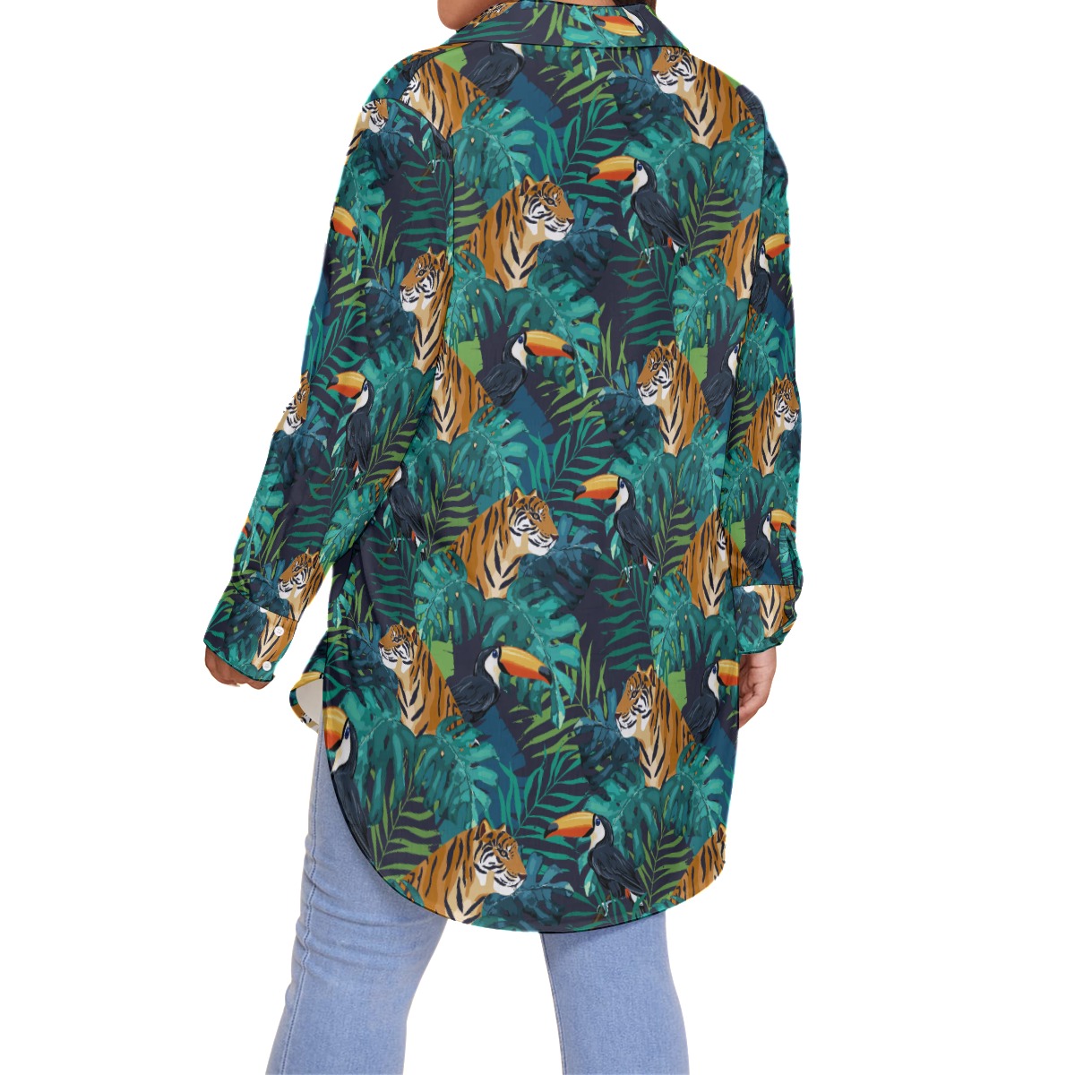 Tiger Toucan Tropical Hawaiian Blouse Shirt For Women