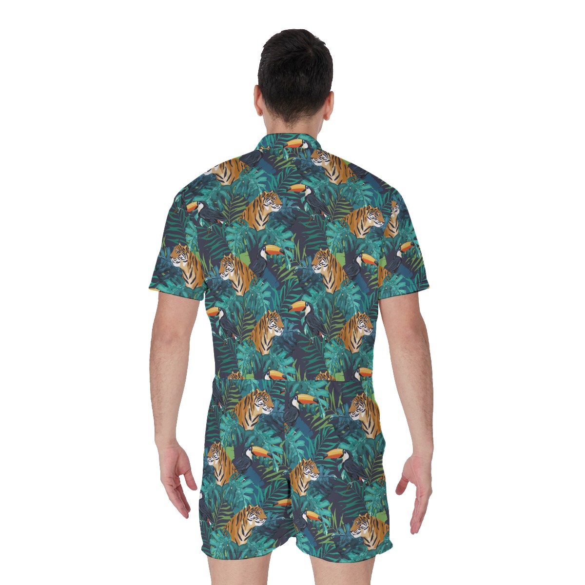 Cool Tiger Tropical Toucan Hawaiian Romper For Men