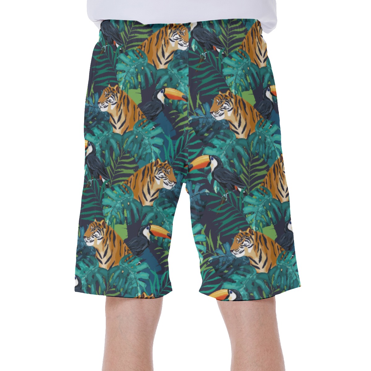 Tropical Toucan Tiger Green Hawaiian Swim Trunks For Men