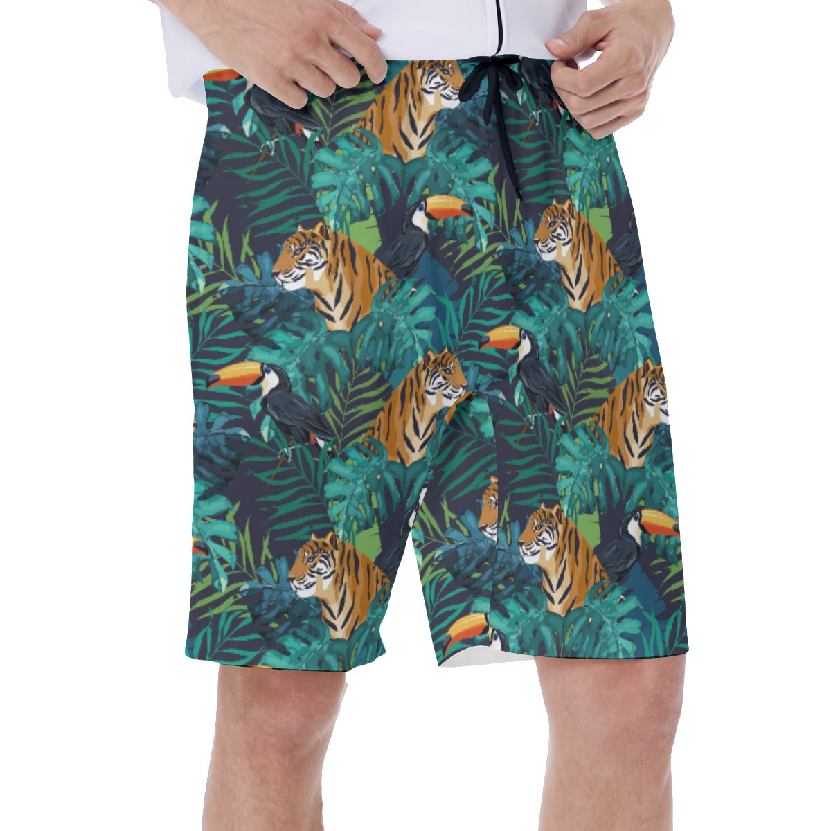 Tropical Toucan Tiger Green Hawaiian Swim Trunks For Men