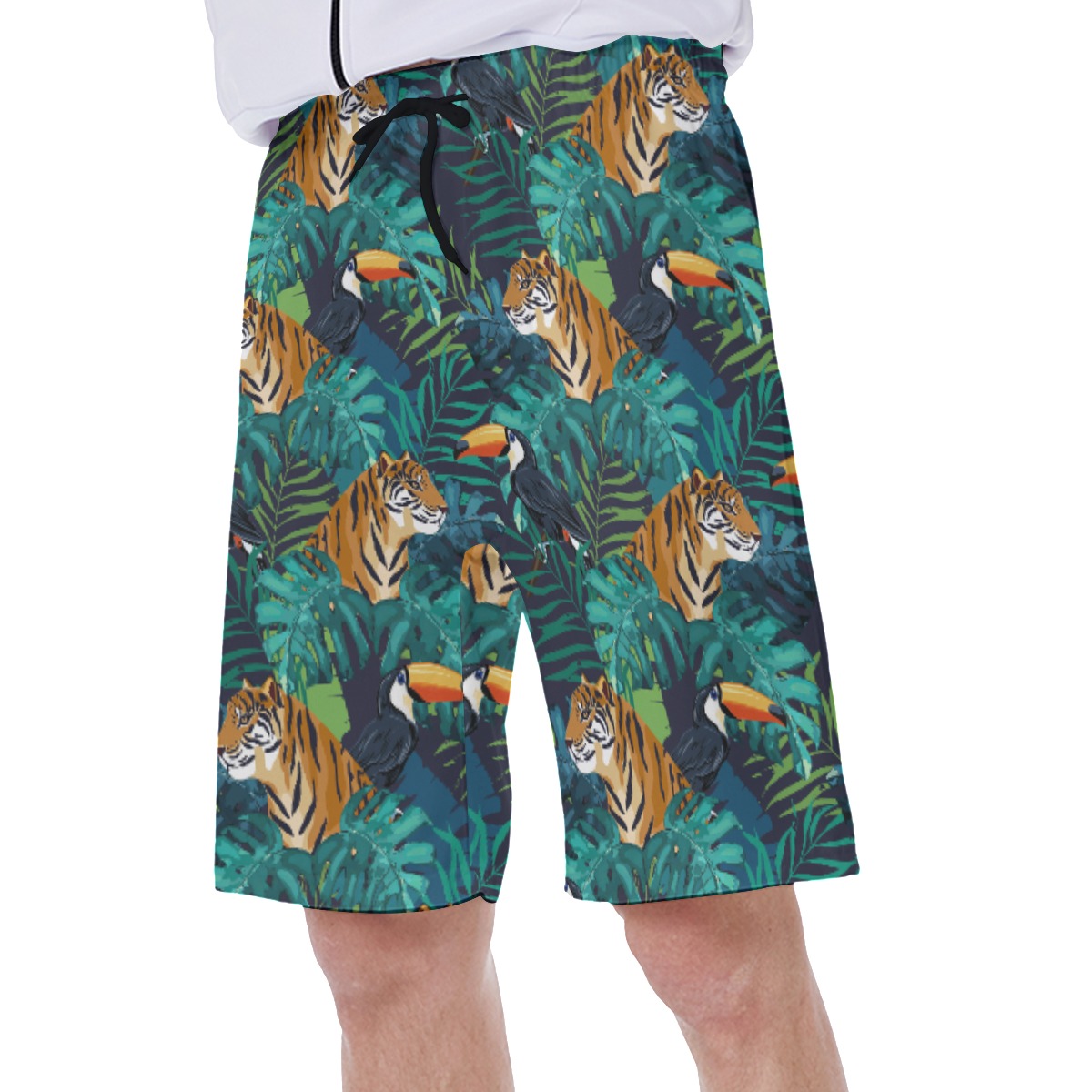 Tropical Toucan Tiger Green Hawaiian Swim Trunks For Men