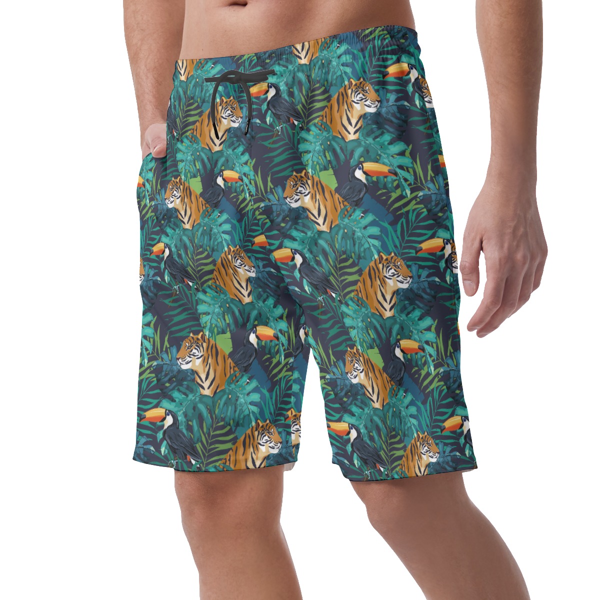 Tiger Tropical Toucan Hawaiian Summer Shorts For Men