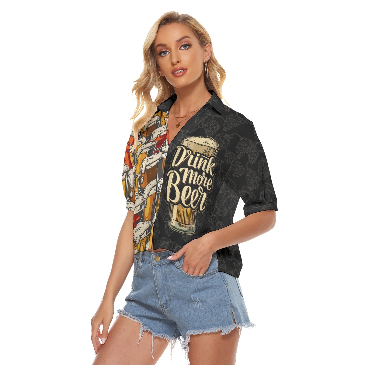 Drink More Beer Hawaiian Crop Top Shirt For Women