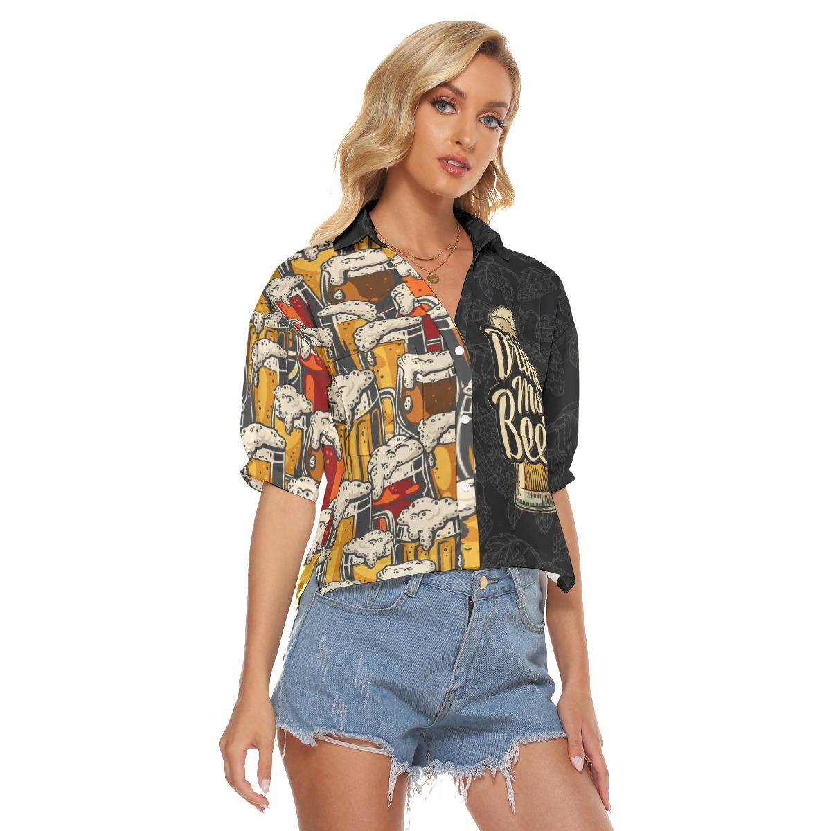 Drink More Beer Hawaiian Crop Top Shirt For Women