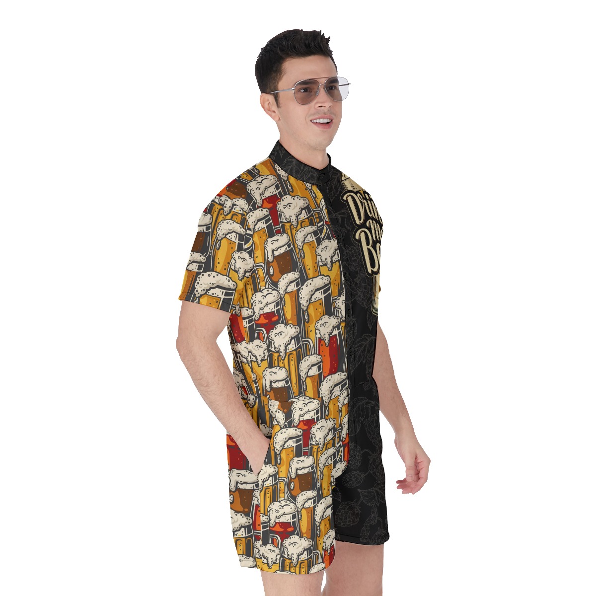 Funny Drink More Beer Men's Hawaiian Romper