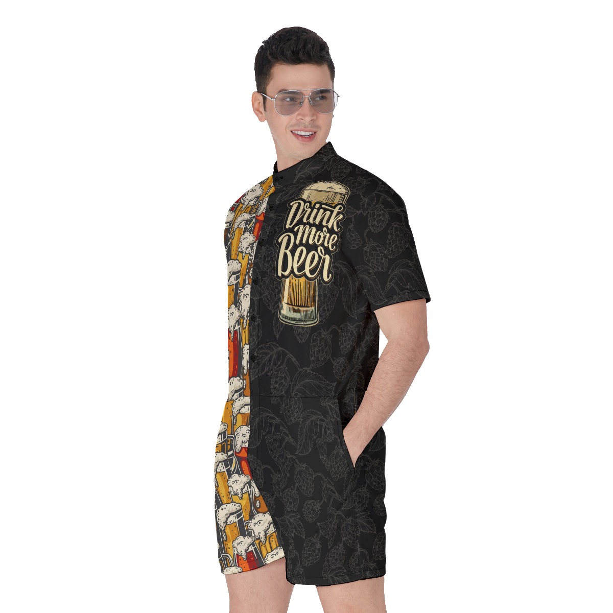 Funny Drink More Beer Men's Hawaiian Romper