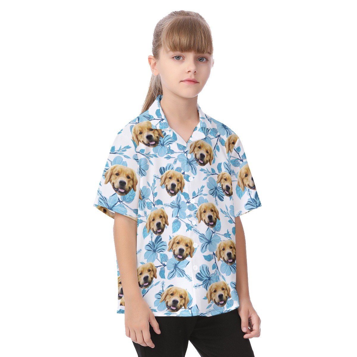 Cute Custom Dog Faces On Kid's Hawaiian Shirt