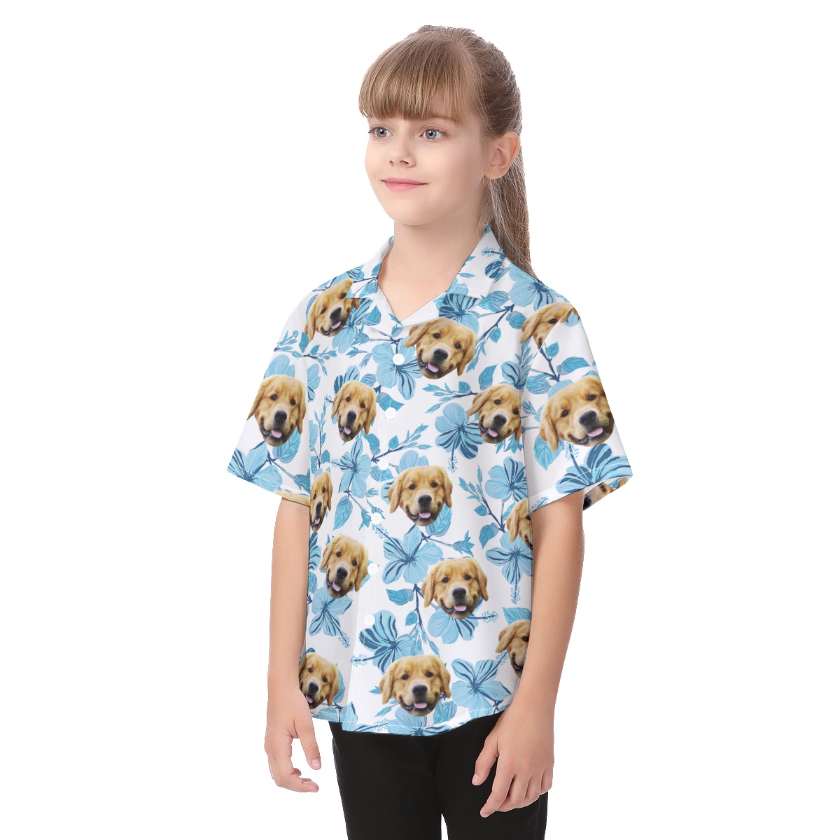 Cute Custom Dog Faces On Kid's Hawaiian Shirt