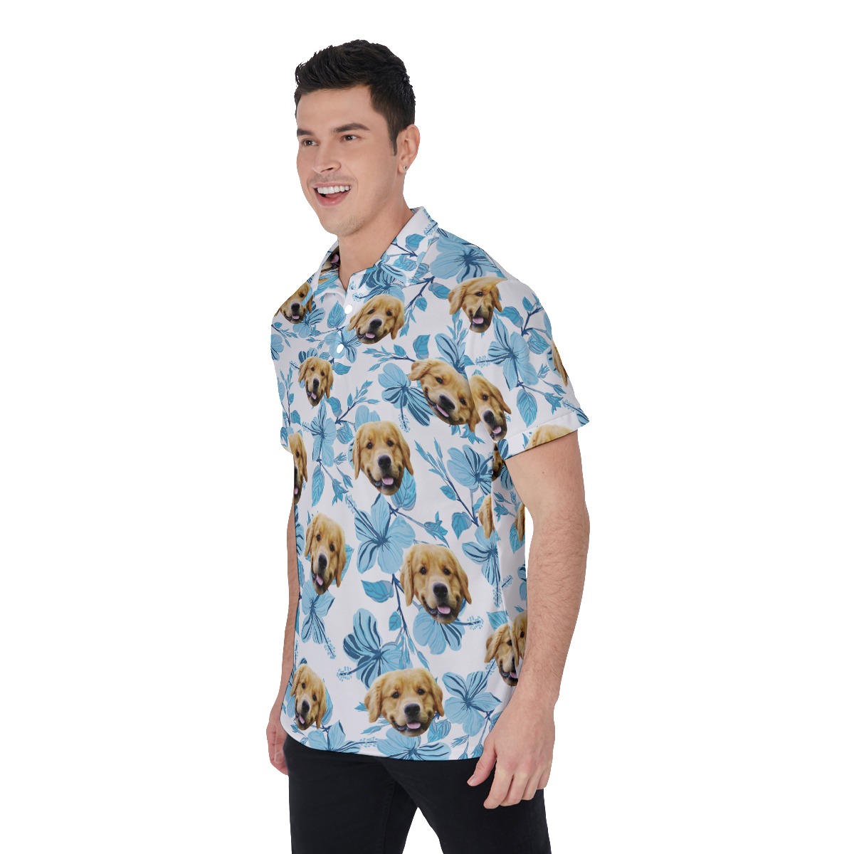 Custom Hawaiian Polo Shirt With Pet Photos For Men