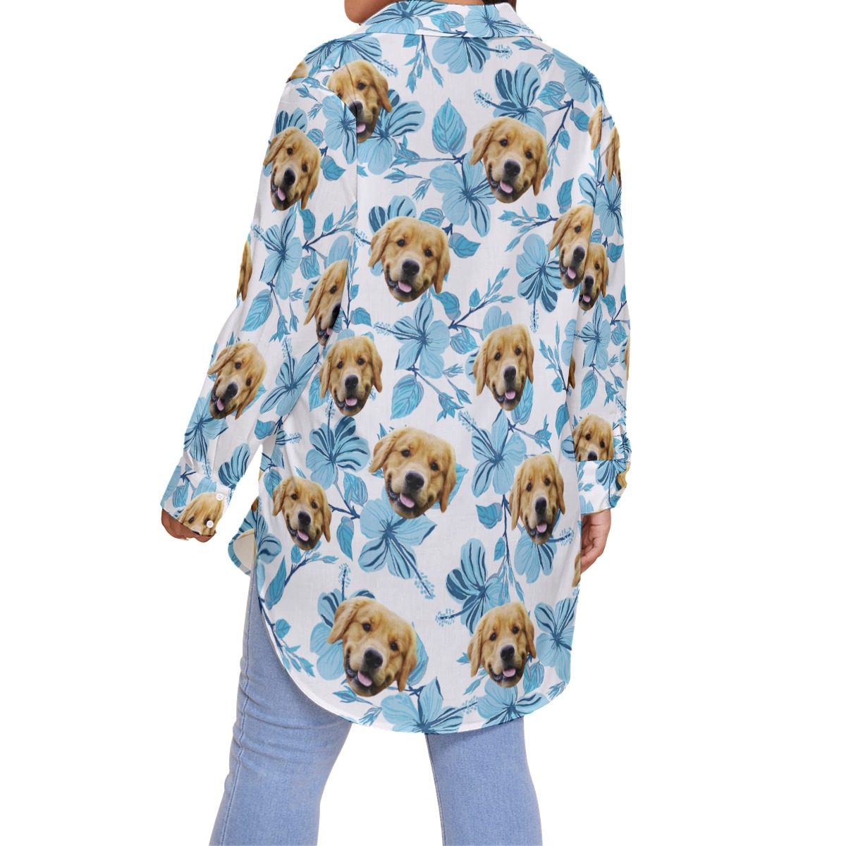 Tropical Custom Plus Size Hawaiian Shirt With Dog Face For Women