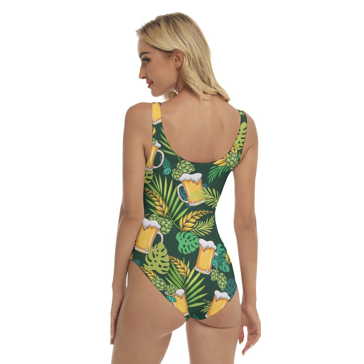 Funny Beer Tropical Green Hawaiian Swimsuit For Women