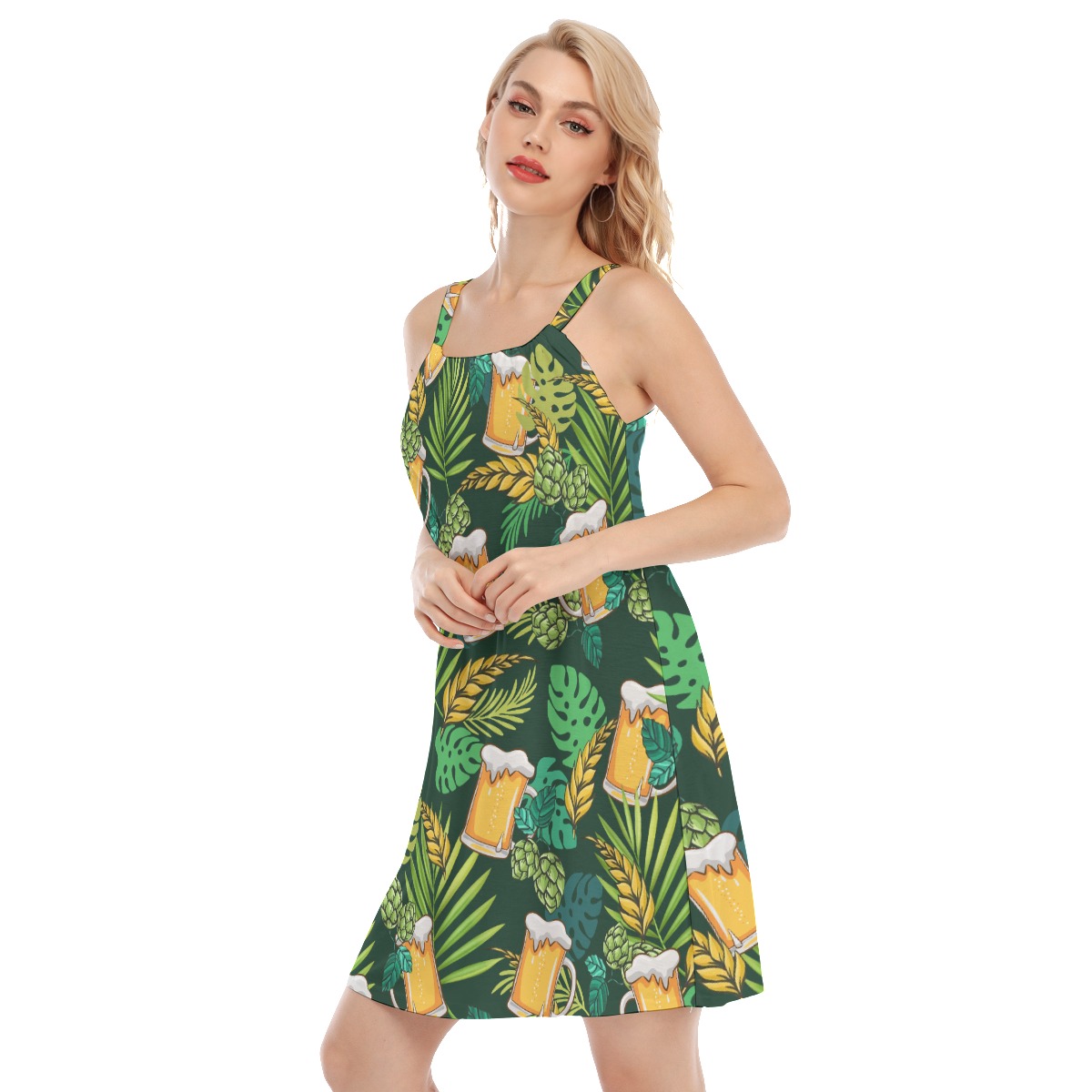 Beer Lovers Tropical Green Hawaiian Cami Dresses For Summer