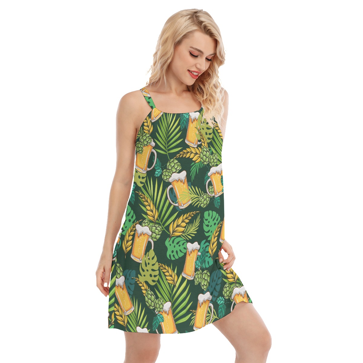 Beer Lovers Tropical Green Hawaiian Cami Dresses For Summer