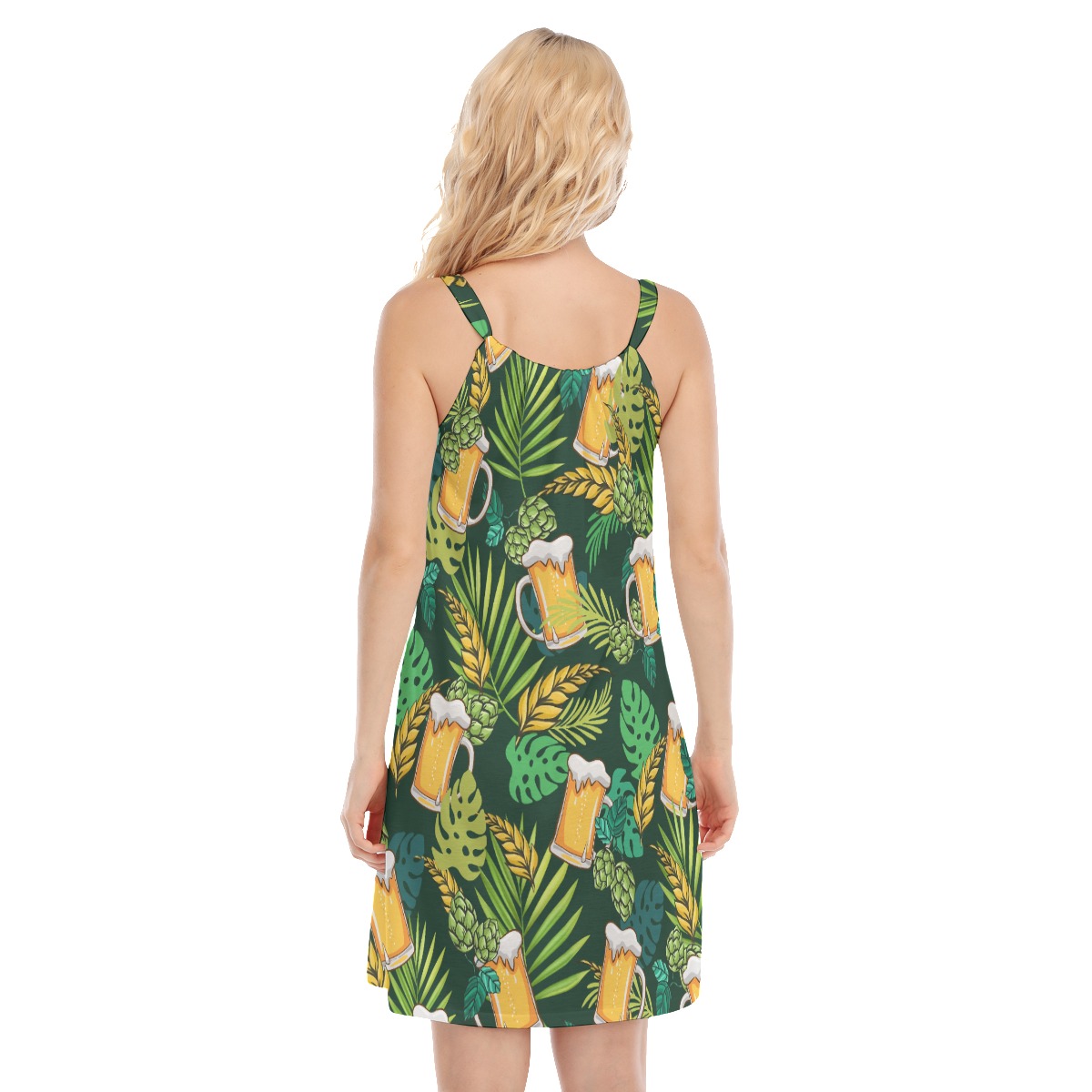 Beer Lovers Tropical Green Hawaiian Cami Dresses For Summer