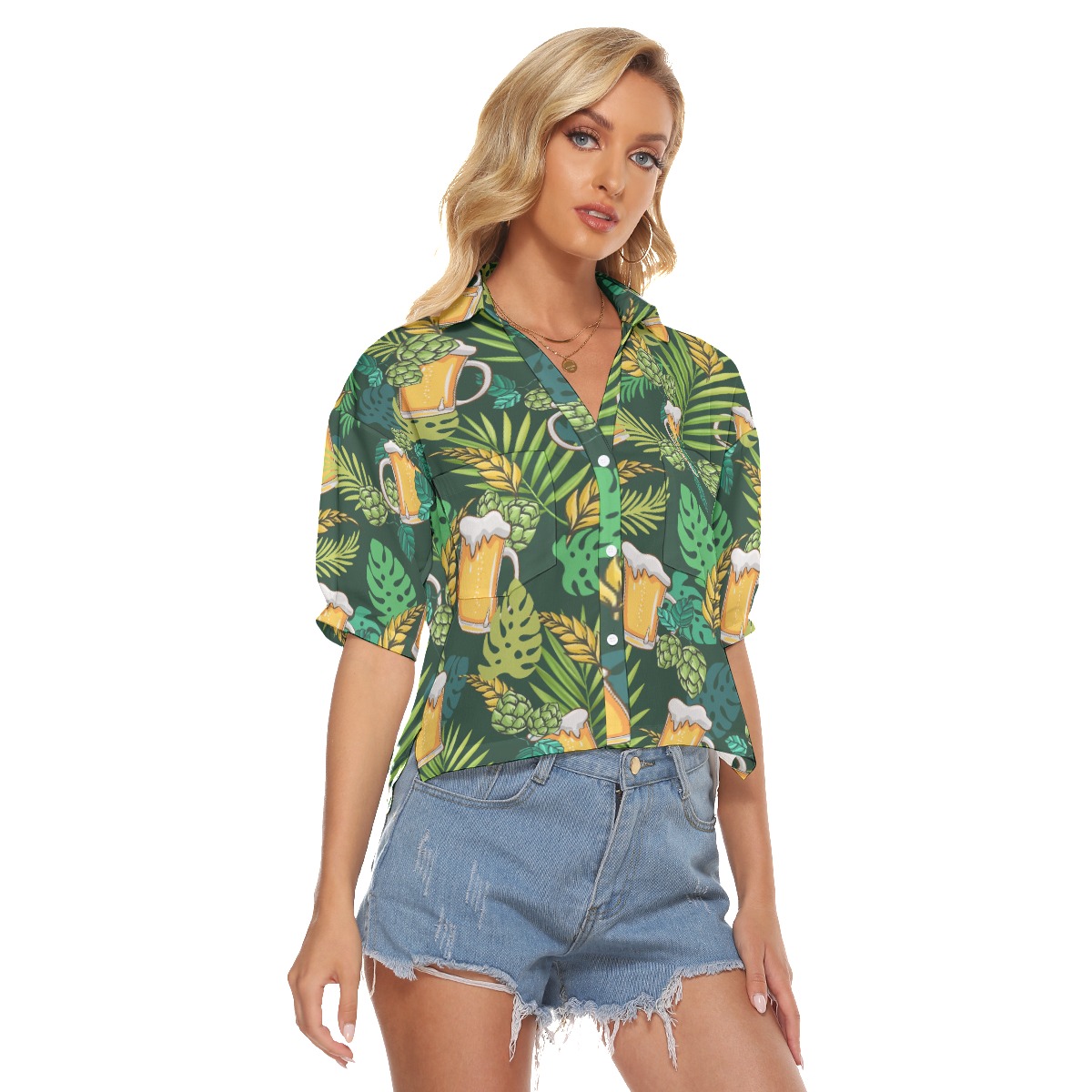 Tropical Beer Hawaiian V-Neck Shirt For Women