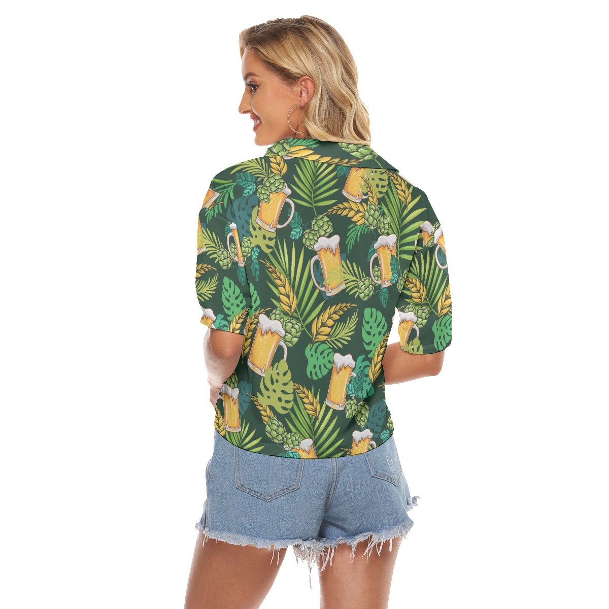 Tropical Beer Hawaiian V-Neck Shirt For Women
