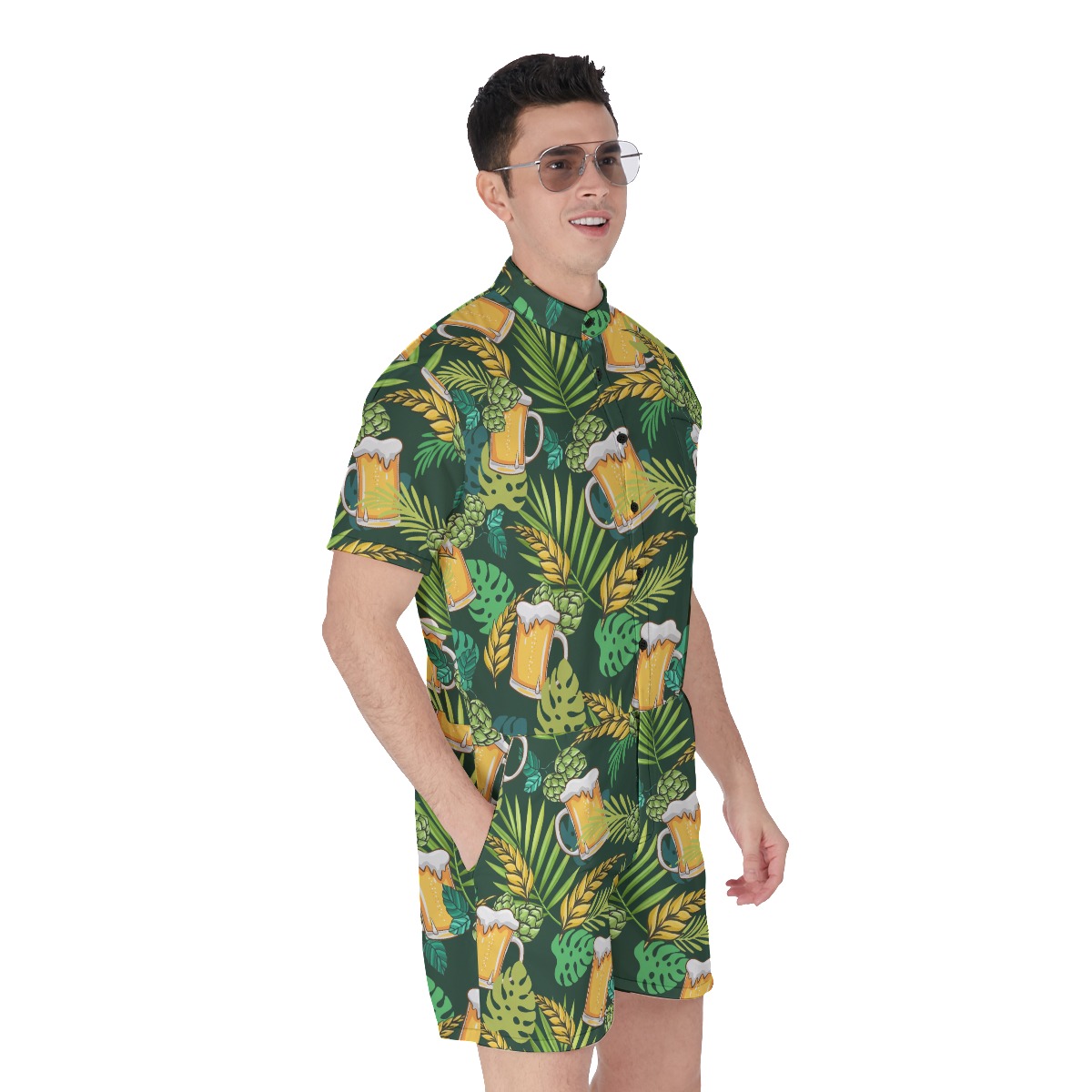 Funny Beer Tropical Green Hawaiian Romper For Men